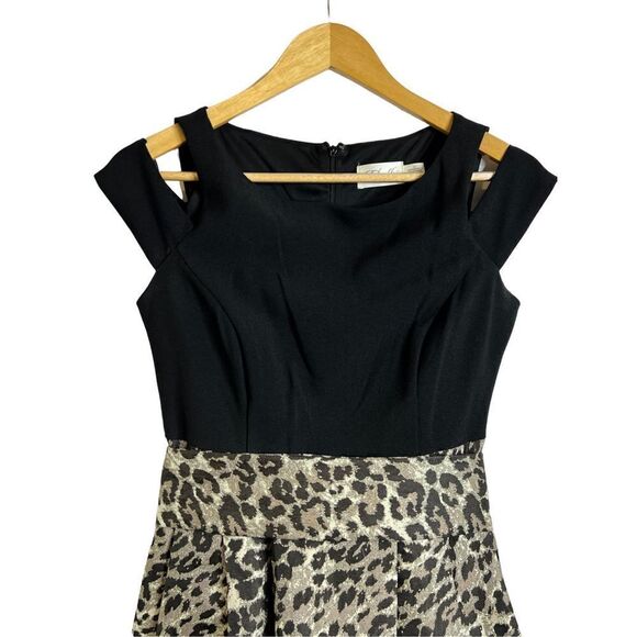 Eliza J Black Cold Shoulder Leopard Print Dress sz 4 - Picture 4 of 8